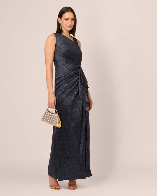 Draped A-Line Maxi Mother of the Bride Dress for Wedding Celebration