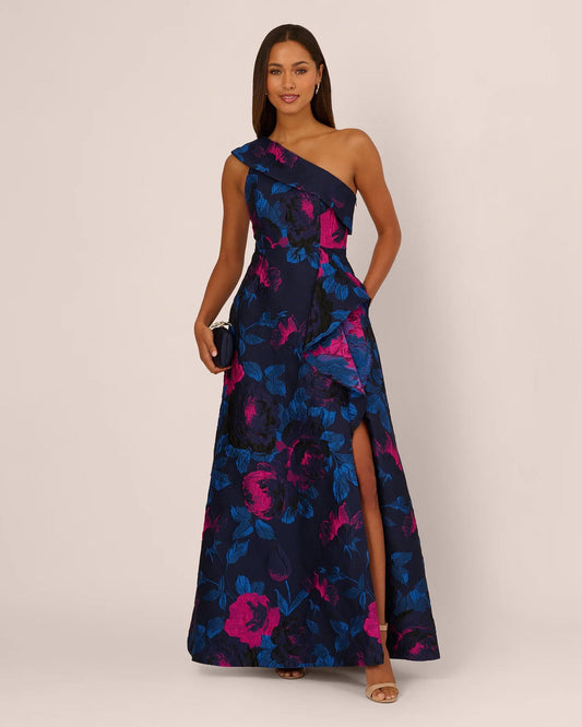 Floral Print One-Shoulder A-Line Maxi Mother of the Bride Dress for Ballroom Reception