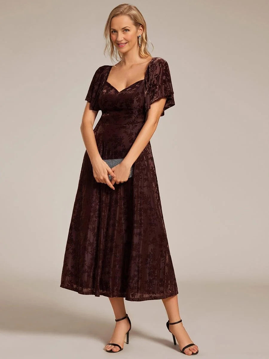 Floral sweetheart A-line midi dress with short sleeves