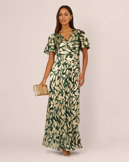 Draped Short-Sleeve A-Line Maxi Mother of the Bride Dress for Seaside Wedding