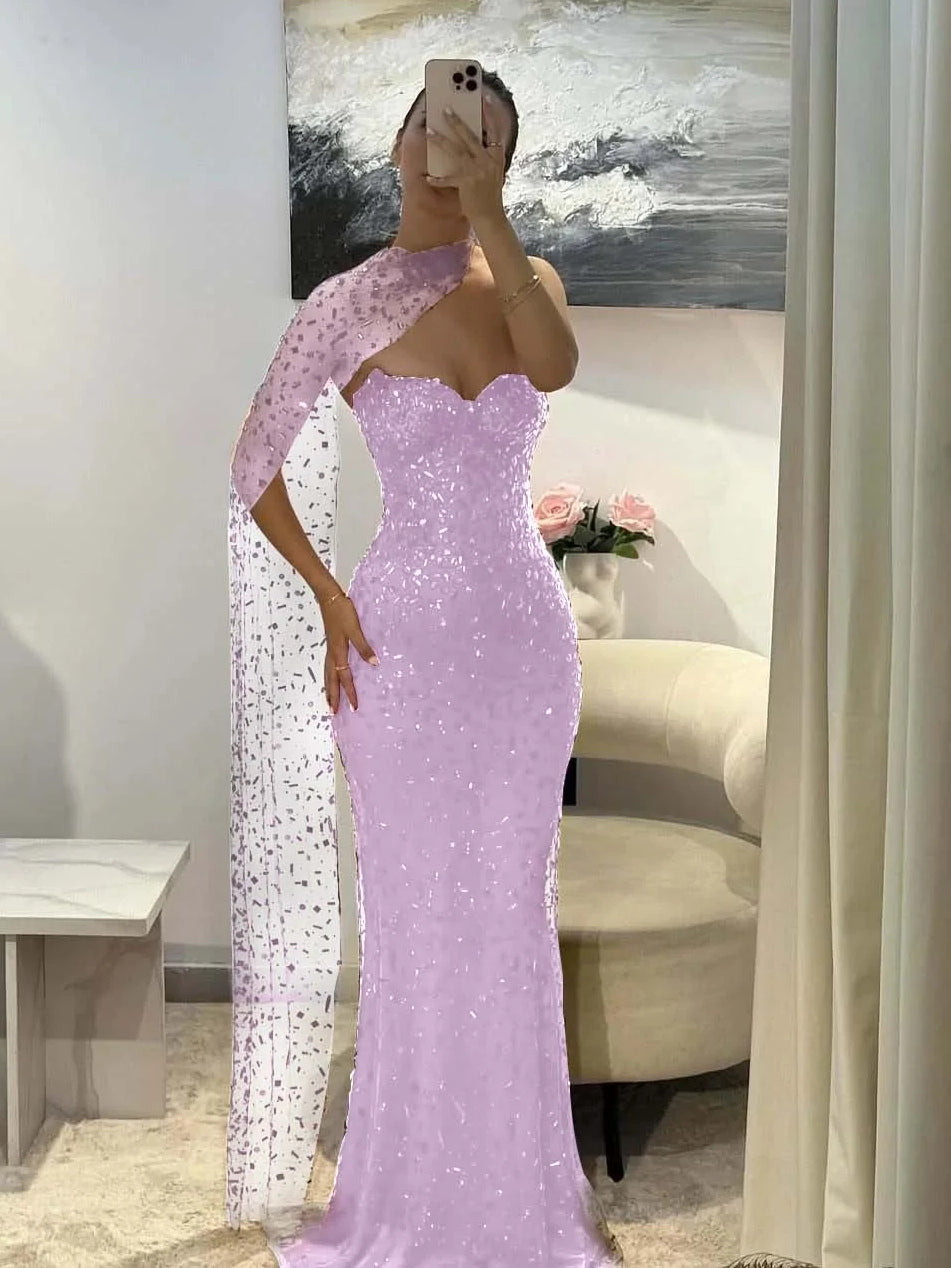 Lilac sequin sweetheart mermaid prom dress with cut-out back, floor-length