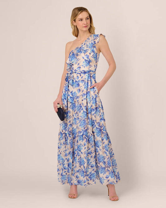 Floral Print One-Shoulder A-Line Maxi Mother of the Bride Dress for Vineyard Wedding