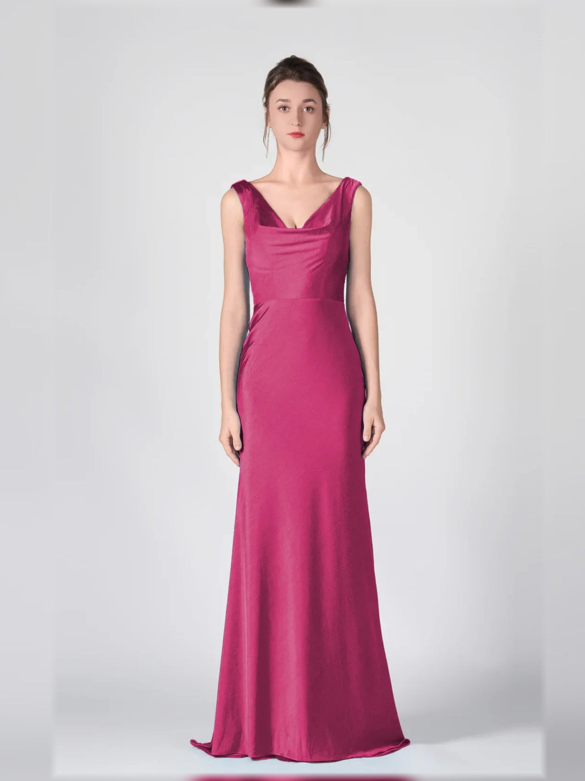 Pink V-neck sleeveless mermaid floor-length formal dress