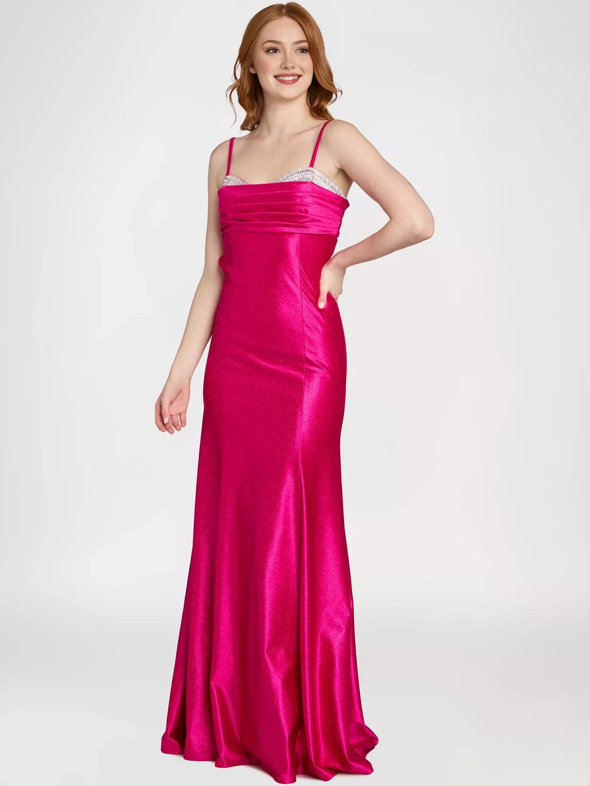Fuchsia satin ruched sweetheart mermaid maxi prom dress with gathered bust and slim fit