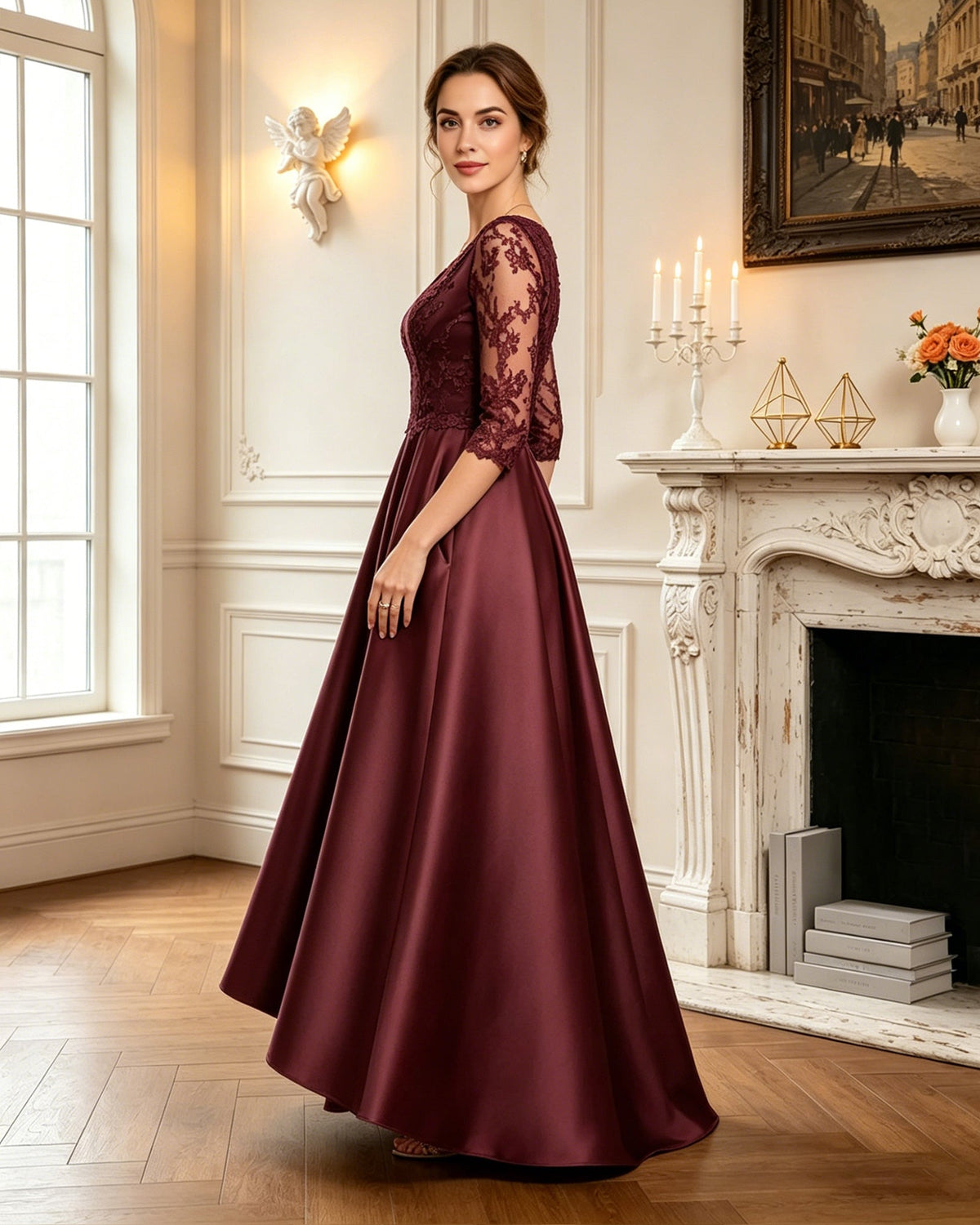 cutout open back lace up gown