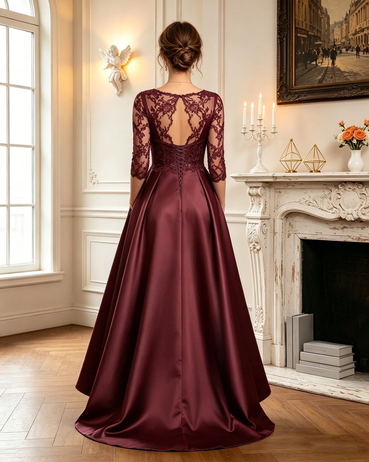 satin a line gown with pockets